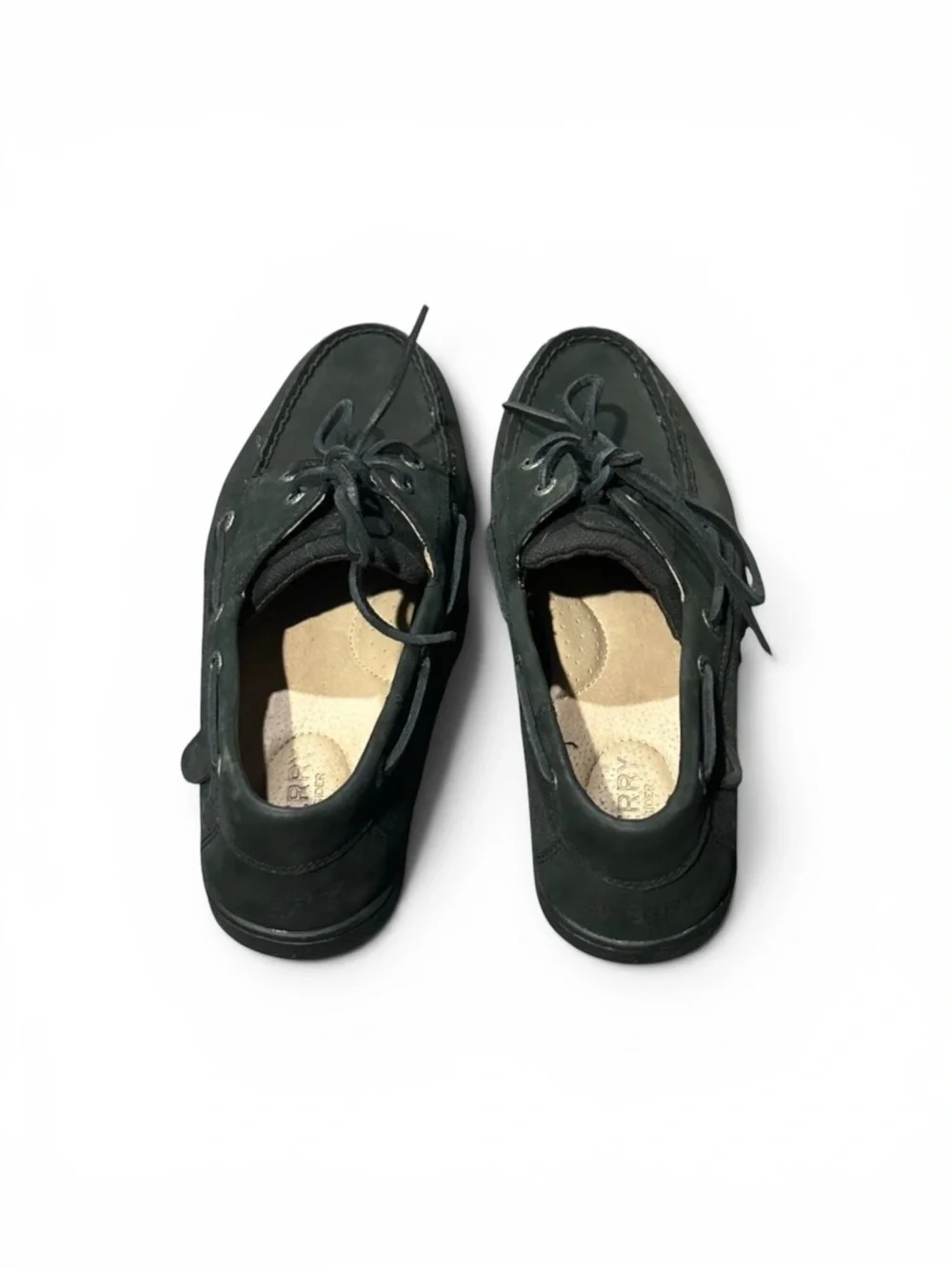 Sperry Black Leather Lace-Up Boat Sneakers